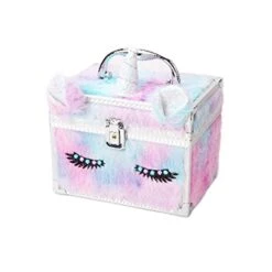 Claire’s Furry Pastel Unicorn Lock Box For Girls, Pink/Purple/Blue, Polyester/Metal, 8W X 6H X 6D Inches, Includes 2 Keys