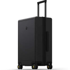 LEVEL8 Luminous Textured Medium Checked Luggage, 24” Hardshell Suitcase, Lightweight PC Textured Hardside Spinner Trolley For Luggage, TSA Approved Checked Luggage With 8 Spinner Wheels, Black, 24-Inch Checked-In