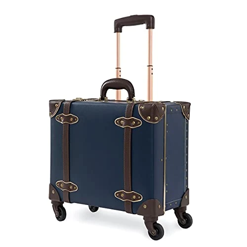 NZBZ Vintage Carry-On Suitcase Luggage With Rolling Spinner Wheels Retro Hardside Cute Travel Suitcase (Navy Blue) 3 NZBZ Vintage Carry-On Suitcase Luggage With Rolling Spinner Wheels Retro Hardside Cute Travel Suitcase (Navy Blue)
