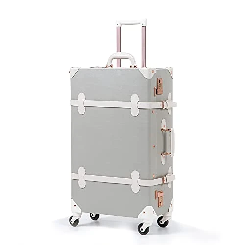 Unitravel Retro Luggage 26 Inch Lightweight Women Cute Suitcase With Spinner Wheels (Light Gray) 3 Unitravel Retro Luggage 26 Inch Lightweight Women Cute Suitcase With Spinner Wheels (Light Gray)