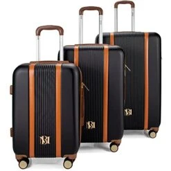 BADGLEY MISCHKA Mia 3 Piece Expandable Retro Luggage Set (Black) -Samsonite Shop 41 OPFmJuaL