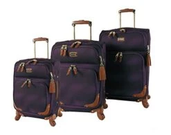 Steve Madden Designer Luggage Collection - 3 Piece Softside Expandable Lightweight Spinner Suitcase Set - Travel Set Includes 20 Inch Carry On, 24 Inch & 28-Inch Checked Suitcases (Shadow Purple)