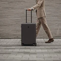 LEVEL8 Luminous Textured Medium Checked Luggage, 24” Hardshell Suitcase, Lightweight PC Textured Hardside Spinner Trolley For Luggage, TSA Approved Checked Luggage With 8 Spinner Wheels, Dark Grey, 24-Inch Checked-In -Samsonite Shop 41Aic AwrML