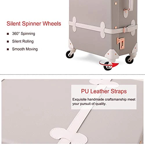 Unitravel Retro Luggage 26 Inch Lightweight Women Cute Suitcase With Spinner Wheels (Light Gray) 6 Unitravel Retro Luggage 26 Inch Lightweight Women Cute Suitcase With Spinner Wheels (Light Gray) - Image 4