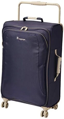 It Luggage World's Lightest New York Softside 8 Wheel Spinner, Evening Blue With Cobblestone Trim, Checked-Medium 28-Inch