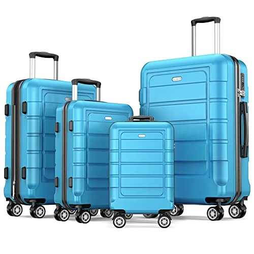 SHOWKOO Luggage Sets Expandable PC+ABS Durable Suitcase Sets Double Wheels TSA Lock 4 Piece Luggage Set Sky Blue 3 SHOWKOO Luggage Sets Expandable PC+ABS Durable Suitcase Sets Double Wheels TSA Lock 4 Piece Luggage Set Sky Blue