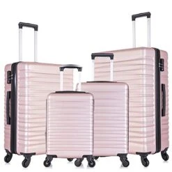 Apelila 4 Piece TSA Hardshell Luggage Sets,Expandable Travel Suitcase,Carry On Luggage With Spinner Wheels Free Cover&Hanger Inside (Rose Gold)