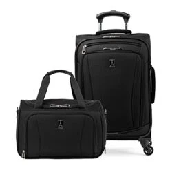 Travelpro Runway 2-piece Luggage Set, Carry On Softside Expandable 4-Wheel Spinner Suitcase & Carry On UnderSeat Luggage Soft Tote Bag, Men And Women, Black