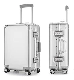 YUEMAI Aluminum Alloy Luggage Hard Shell Carry-Ons With Spinner Wheels, Zipperless & Lightweight Suitcases For Travel With Tsa Lock (20", Silver)