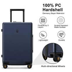 LEVEL8 Elegance Checked Luggage, 24 Inch Hardside Suitcase, Lightweight PC Matte Hardshell With TSA Lock, Spinner Wheels - Navy Blue -Samsonite Shop 41XJr3tASZL