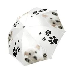 Funny Puppy Dogs And Paws Windproof Auto Open And Close Folding Umbrella, Cute Lightweight Outdoor Travel Sun And Rain Umbrella