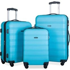 Merax Expandable Luggage Sets With TSA Locks, 3 Piece Lightweight Spinner Suitcase Set (Sky Blue)