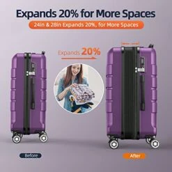 SHOWKOO Luggage Sets Expandable PC+ABS Durable Suitcase Sets Double Wheels TSA Lock 4 Piece Luggage Set Purple -Samsonite Shop 41fjNhDEw1L