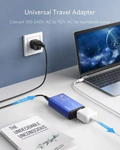 BESTEK Universal Voltage Converter, [Pure Sine Wave] Travel Power Converter Adapter For Hair Straightener/Curler, 100-240V To 110V Travel Adapter With Fast USB (Blue) -Samsonite Shop 41jR6fURnTL