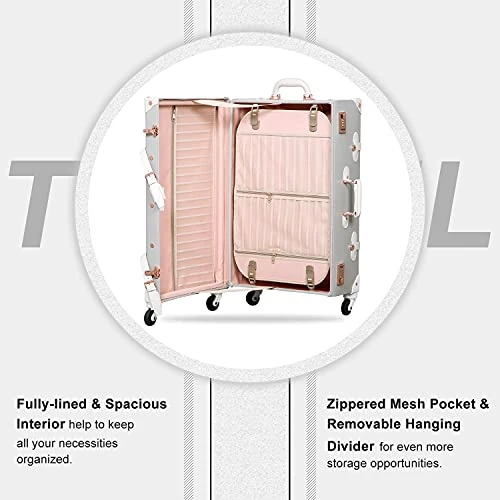 Unitravel Retro Luggage 26 Inch Lightweight Women Cute Suitcase With Spinner Wheels (Light Gray) 7 Unitravel Retro Luggage 26 Inch Lightweight Women Cute Suitcase With Spinner Wheels (Light Gray) - Image 5