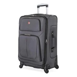 SwissGear Sion Softside Luggage With Spinner Wheels, Dark Grey, Checked-Medium 25-Inch