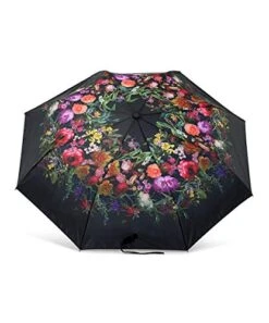 Elliott Lucca Black Autumn Botanica Sun Rain Wind Umbrella Floral By The Sak