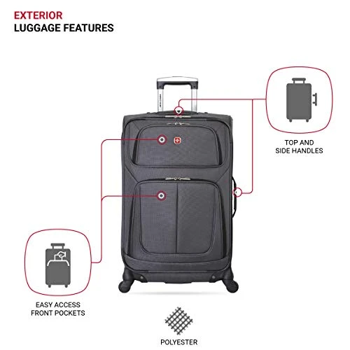 SwissGear Sion Softside Luggage With Spinner Wheels, Dark Grey, Checked-Medium 25-Inch 10 SwissGear Sion Softside Luggage With Spinner Wheels, Dark Grey, Checked-Medium 25-Inch - Image 8