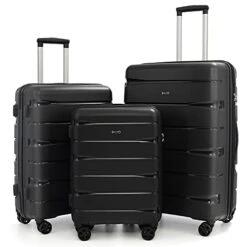 COOLIFE Luggage Expandable(only 28”) Suitcase 3 Piece Set PP Material With TSA Lock Spinner Carry On Hard- Side 20in24in28in (black, 3 Piece Set)
