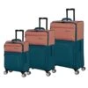 It Luggage Duo-Tone 3 Piece Softside 4 Wheel Spinner Set, Peach/Sea Teal, 3 Pc