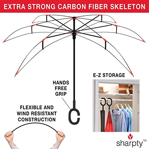 Sharpty Inverted, Windproof, Reverse Umbrella For Women With UV Protection, Upside Down With C-Shaped Handle 6 Sharpty Inverted, Windproof, Reverse Umbrella For Women With UV Protection, Upside Down With C-Shaped Handle - Image 4