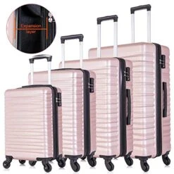 Apelila 4 Piece TSA Hardshell Luggage Sets,Expandable Travel Suitcase,Carry On Luggage With Spinner Wheels Free Cover&Hanger Inside (Rose Gold) -Samsonite Shop 5176uCMZhlL