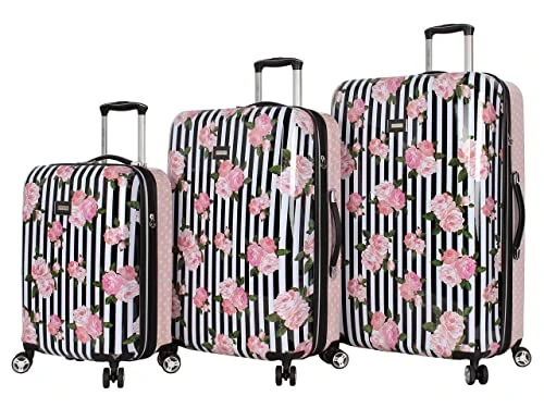 Betsey Johnson Designer Luggage Collection - Expandable 3 Piece Hardside Lightweight Spinner Suitcase Set - Travel Set Includes 20-Inch Carry On, 26 Inch And 30-Inch Checked Suitcase (Stripe Roses) 3 Betsey Johnson Designer Luggage Collection - Expandable 3 Piece Hardside Lightweight Spinner Suitcase Set - Travel Set Includes 20-Inch Carry On, 26 Inch And 30-Inch Checked Suitcase (Stripe Roses)