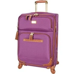 Steve Madden Designer Luggage Collection - Expandable 24 Inch Softside Bag - Durable Mid-sized Lightweight Checked Suitcase With 4-Rolling Spinner Wheels (Global Purple)