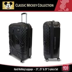 FUL Disney Mickey Mouse 3 Piece Rolling Luggage Set, Hardside Suitcase With Spinner Wheels, 21 Inch, 25 Inch And 29 Inch, Black -Samsonite Shop 51Acw BAQ2L