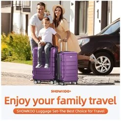SHOWKOO Luggage Sets Expandable PC+ABS Durable Suitcase Sets Double Wheels TSA Lock 4 Piece Luggage Set Purple -Samsonite Shop 51AsiUp3G3L