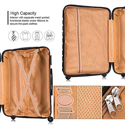 4 Piece Hardshell Luggage Sets,Travel Suitcase,Carry On Luggage With Spinner Wheels Free Cover&Hanger Inside (Black, 4 Pieces) 6 4 Piece Hardshell Luggage Sets,Travel Suitcase,Carry On Luggage With Spinner Wheels Free Cover&Hanger Inside (Black, 4 Pieces) - Image 4