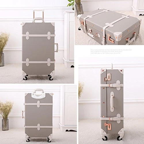 Unitravel Retro Luggage 26 Inch Lightweight Women Cute Suitcase With Spinner Wheels (Light Gray) 9 Unitravel Retro Luggage 26 Inch Lightweight Women Cute Suitcase With Spinner Wheels (Light Gray) - Image 7
