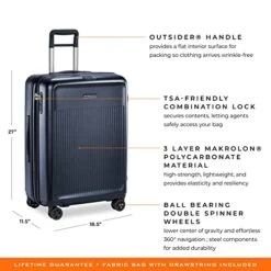 Briggs & Riley Sympatico Hardside Medium Spinner Luggage, Matte Navy, 27-Inch Checked -Samsonite Shop 51HNqVt4laL