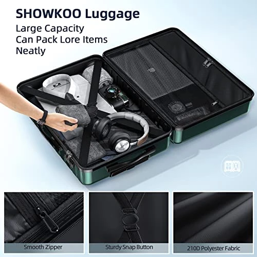 SHOWKOO Luggage Sets Expandable ABS Hardshell 3pcs Clearance Luggage Hardside Lightweight Durable Suitcase Sets Spinner Wheels Suitcase With TSA Lock (Dark Green) 4 SHOWKOO Luggage Sets Expandable ABS Hardshell 3pcs Clearance Luggage Hardside Lightweight Durable Suitcase Sets Spinner Wheels Suitcase With TSA Lock (Dark Green) - Image 2