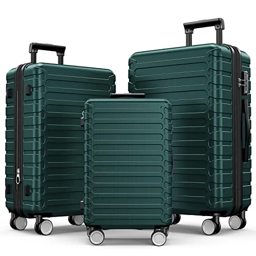 SHOWKOO Luggage Sets Expandable ABS Hardshell 3pcs Clearance Luggage Hardside Lightweight Durable Suitcase Sets Spinner Wheels Suitcase With TSA Lock (Dark Green) 3 SHOWKOO Luggage Sets Expandable ABS Hardshell 3pcs Clearance Luggage Hardside Lightweight Durable Suitcase Sets Spinner Wheels Suitcase With TSA Lock (Dark Green)