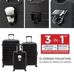 Wrangler Smart Luggage Set With Cup Holder And USB Port, Black, 3 Piece Set -Samsonite Shop 51PjEatREKL