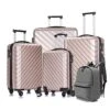 Hardshell Luggage 5 Piece ABS Luggages Sets With Spinner Wheels Travel Bag Suitcases Sets Free Backpack 18-28 Inch (Champagne Gold)
