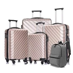 Hardshell Luggage 5 Piece ABS Luggages Sets With Spinner Wheels Travel Bag Suitcases Sets Free Backpack 18-28 Inch (Champagne Gold)