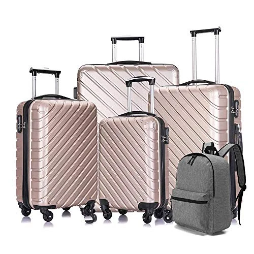 Hardshell Luggage 5 Piece ABS Luggages Sets With Spinner Wheels Travel Bag Suitcases Sets Free Backpack 18-28 Inch (Champagne Gold) 3 Hardshell Luggage 5 Piece ABS Luggages Sets With Spinner Wheels Travel Bag Suitcases Sets Free Backpack 18-28 Inch (Champagne Gold)