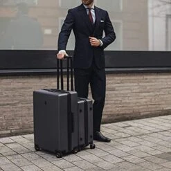 LEVEL8 Luminous Textured Medium Checked Luggage, 24” Hardshell Suitcase, Lightweight PC Textured Hardside Spinner Trolley For Luggage, TSA Approved Checked Luggage With 8 Spinner Wheels, Dark Grey, 24-Inch Checked-In -Samsonite Shop 51UFhJmxPlL