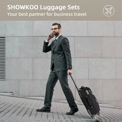 SHOWKOO Luggage Sets 3 Piece Softside Expandable Lightweight Durable Suitcase Sets Double Spinner Wheels TSA Lock Black (20in/24in/28in) -Samsonite Shop 51ahyChBFXL