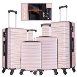 Apelila 4 Piece TSA Hardshell Luggage Sets,Expandable Travel Suitcase,Carry On Luggage With Spinner Wheels Free Cover&Hanger Inside (Rose Gold) -Samsonite Shop 51bEjlPVk5L