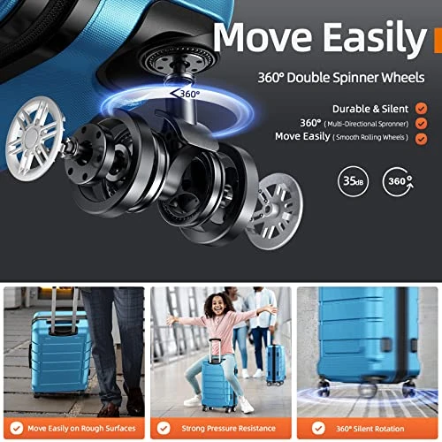 SHOWKOO Luggage Sets Expandable PC+ABS Durable Suitcase Sets Double Wheels TSA Lock 4 Piece Luggage Set Sky Blue 8 SHOWKOO Luggage Sets Expandable PC+ABS Durable Suitcase Sets Double Wheels TSA Lock 4 Piece Luggage Set Sky Blue - Image 6