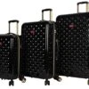 Betsey Johnson Luggage Hardside 3 Piece Set Suitcase With Spinner Wheels (20" 26" 30") (One Size, Heart To Heart Black)…