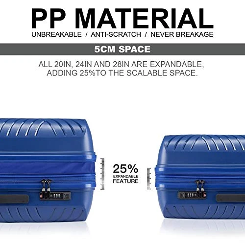 GinzaTravel Anti-scratch PP Material Never Breakage Widened And Thickened Large Capacity Luggage 3 Piece Sets 8-wheel Spinner Luggage Sets Expandable(all 20 24 28) 8 GinzaTravel Anti-scratch PP Material Never Breakage Widened And Thickened Large Capacity Luggage 3 Piece Sets 8-wheel Spinner Luggage Sets Expandable(all 20 24 28) - Image 6