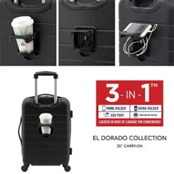 Wrangler Smart Luggage Set With Cup Holder And USB Port, Black, 20-Inch Carry-On -Samsonite Shop 51h1anO2xbL