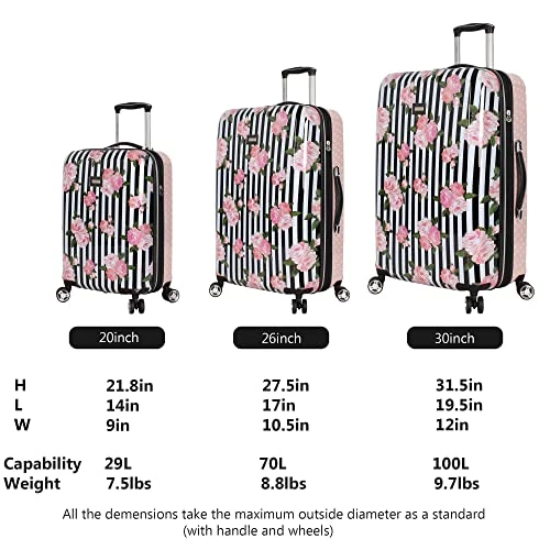 Betsey Johnson Designer Luggage Collection - Expandable 3 Piece Hardside Lightweight Spinner Suitcase Set - Travel Set Includes 20-Inch Carry On, 26 Inch And 30-Inch Checked Suitcase (Stripe Roses) 4 Betsey Johnson Designer Luggage Collection - Expandable 3 Piece Hardside Lightweight Spinner Suitcase Set - Travel Set Includes 20-Inch Carry On, 26 Inch And 30-Inch Checked Suitcase (Stripe Roses) - Image 2
