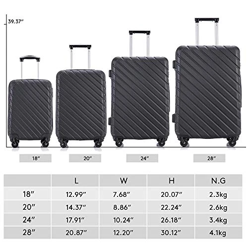 4 Piece Hardshell Luggage Sets,Travel Suitcase,Carry On Luggage With Spinner Wheels Free Cover&Hanger Inside (Black, 4 Pieces) 7 4 Piece Hardshell Luggage Sets,Travel Suitcase,Carry On Luggage With Spinner Wheels Free Cover&Hanger Inside (Black, 4 Pieces) - Image 5