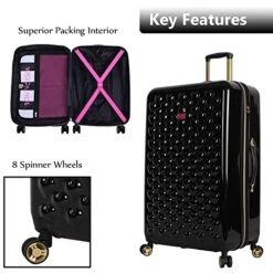 Betsey Johnson Luggage Hardside 3 Piece Set Suitcase With Spinner Wheels (20" 26" 30") (One Size, Heart To Heart Black)… -Samsonite Shop 51mO31GgUdL