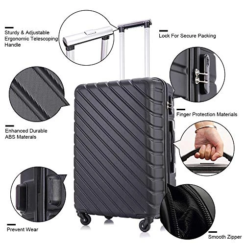 4 Piece Hardshell Luggage Sets,Travel Suitcase,Carry On Luggage With Spinner Wheels Free Cover&Hanger Inside (Black, 4 Pieces) 8 4 Piece Hardshell Luggage Sets,Travel Suitcase,Carry On Luggage With Spinner Wheels Free Cover&Hanger Inside (Black, 4 Pieces) - Image 6